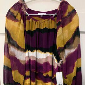 NWT - Calvin Klein Burgundy and Gold Watercolor Blouse XL